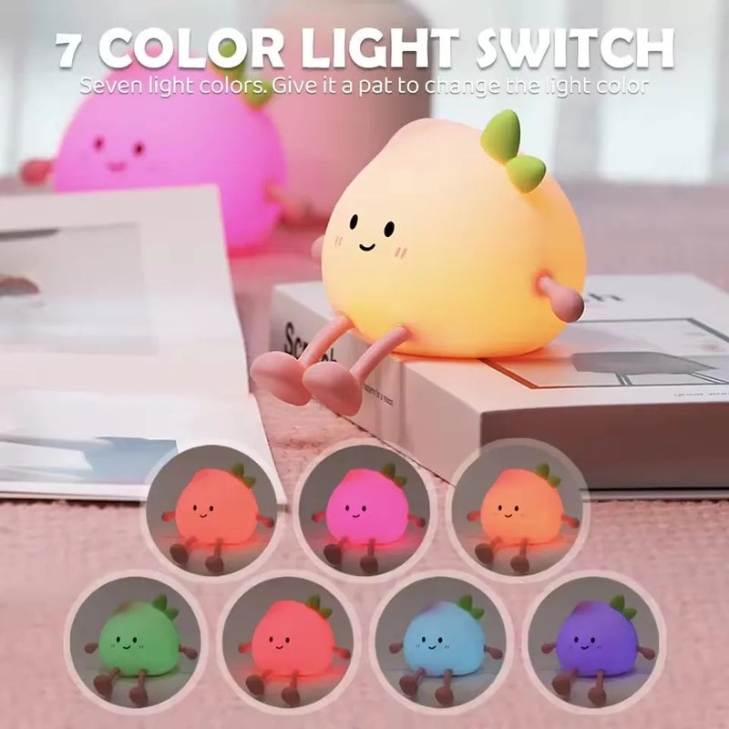 Bluejw Cute Peach Night Light - Rechargeable Silicone LED Nursery Nightlight with 7 Colors, Tap Control Bedside Lamp for Kids Bedroom - Christmas Gift - Image 1